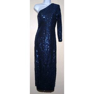 Climax Vintage 90s One Shoulder Long Sleeve Sequins Dress Blue Size 3/4